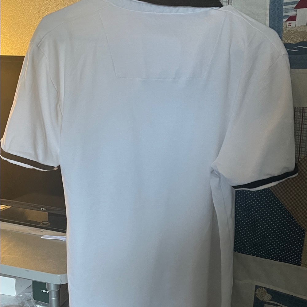 Preowned Chapter White Polo with Black Collar and Sleeve Trim Size Medium . - Picture 7 of 12